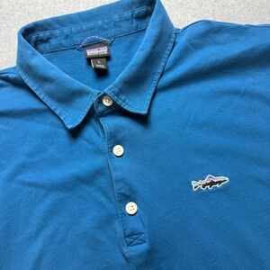 Patagonia Mens Organic Cotton Trout Logo Polo Shirt Teal Blue STY52206 Large